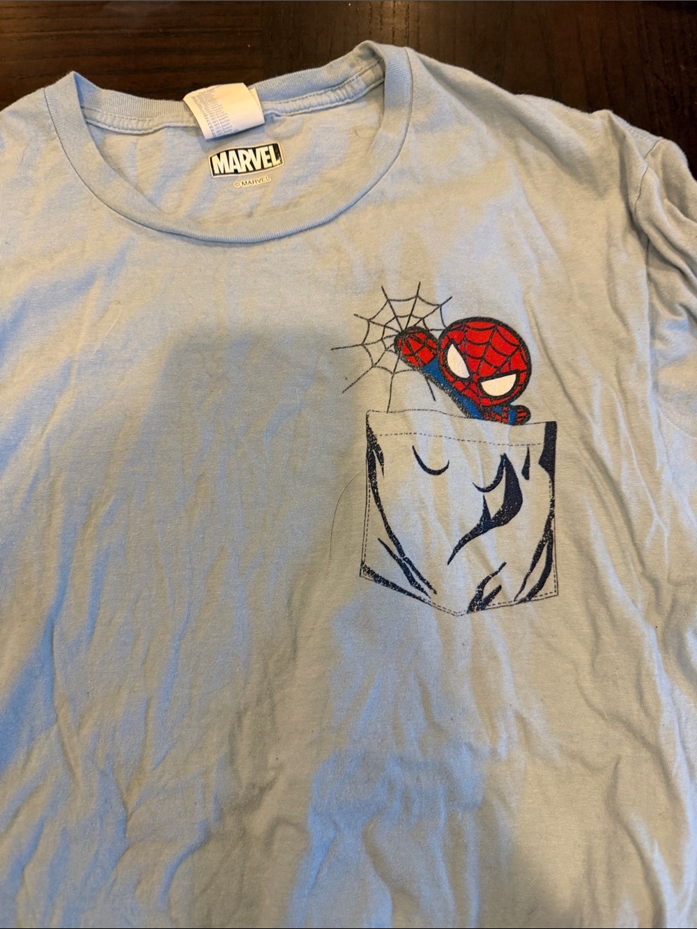 Marvel Spider-Man Pocket Tee - Light Blue with Red and Black